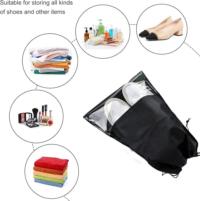 6 Pcs Travel Shoe Bags, Ulbemoll Drawstring Shoe Storage Bags for Packing, Black - Image 5