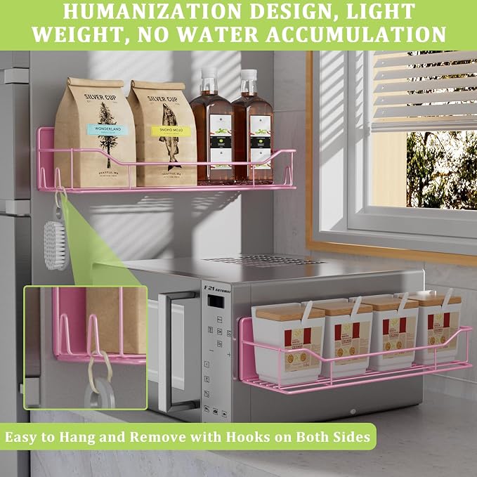 Magnetic Spice Rack for Refrigerator, 5 Pack Metal Strong Magnet Spice Organizer Shelves with Hook Rack, Space Saving Magnetic Fridge Shelf for Home Kitchen Organization and Storage (Pink) - Image 4