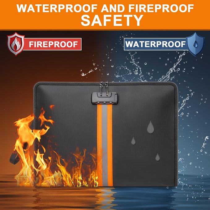 Fireproof Document Bag with Lock，15"×11" Fireproof Money Bag，with Zipper and Lock，Suitable for Tablets, A4 Documents, Cash, Mobile Phones, - Image 2
