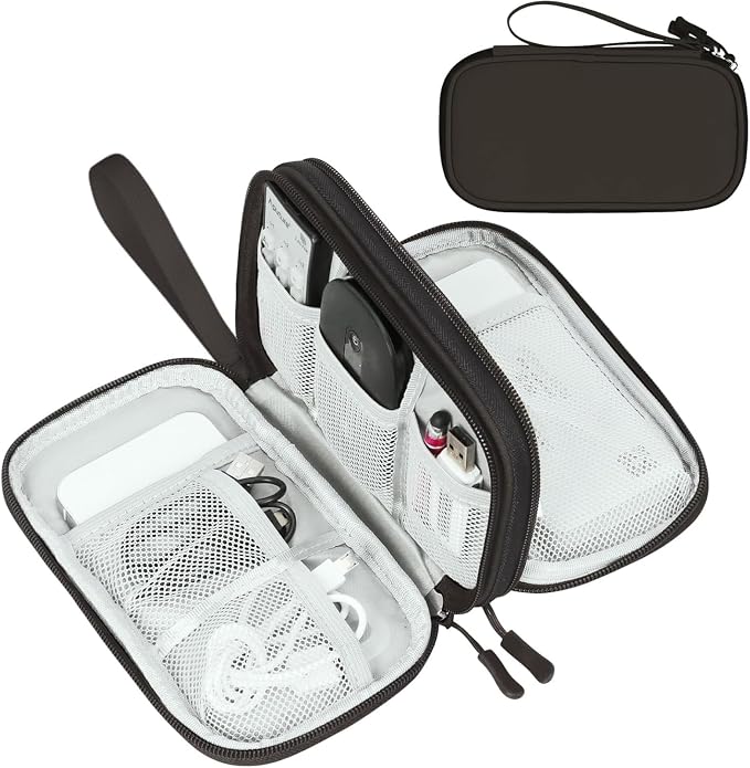 FYY Electronic Organizer, Travel Tech Pouch Bag, Medium, Coffee | Wrist Strap, Waterproof, Double Layers Portable Electronics Travel Carrying Case for Cord, Charger, Daily Business Trips Use by FYY