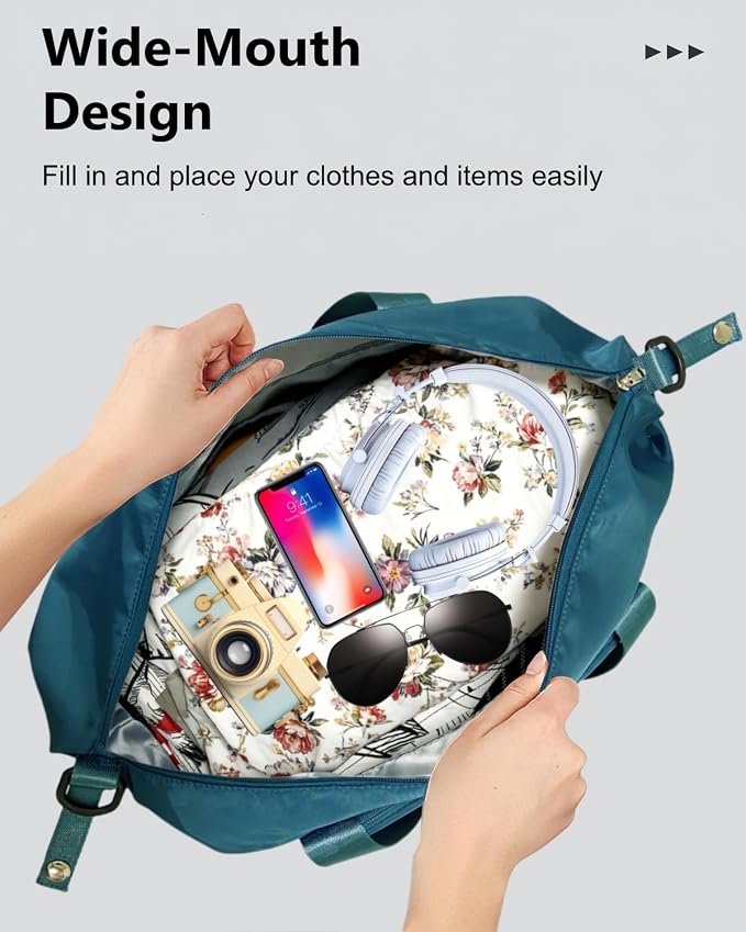 Foldable Travel Duffel Bag for Women, Peacock Blue | 40L Expandable Water-Resistant Carry on Bag, Personal Item Travel Bag Flight Approved with Wet Pocket for Gym Travel, Nylon - Image 7