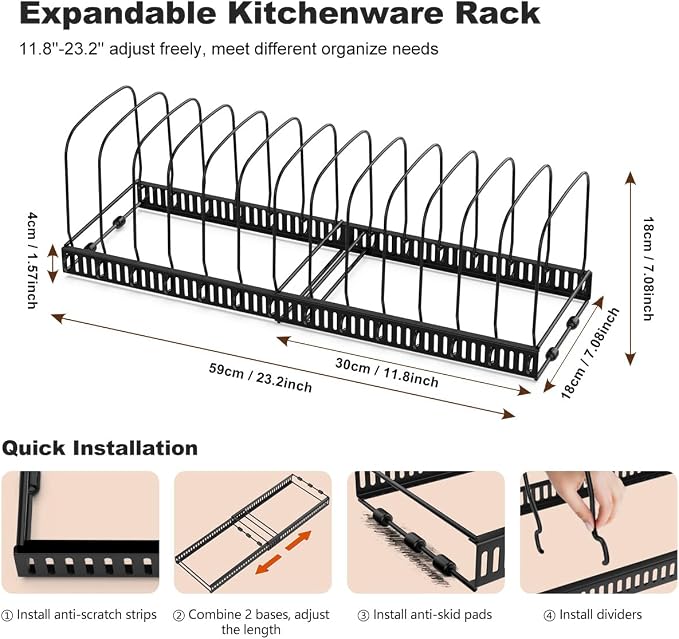 Housolution Cutting Board and Baking Tray Cookie Sheet Organizer, Black | 12"-23" Expandable, 14 Adjustable Dividers, Sturdy Metal Construction, Easy Assembly - Image 5