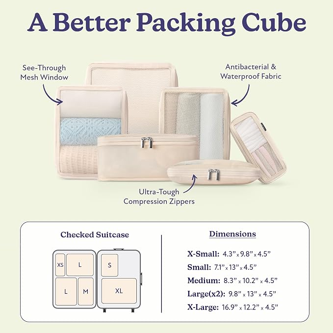 Vandel Space-Saving Compression Packing Cubes for Women 6-Pack Compressible | TSA-Approved Carry On Suit Case Organizer, Durable Luggage Packing Cubes for Travel Compression, Organizer Bags for Luggage - Image 3