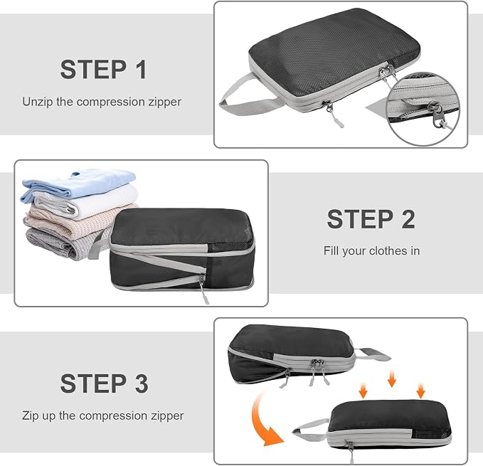Compression Packing Cubes, Ultralight Packing Cubes for Carry on Suitcase, Travel Packing Essentials for Suitcase Organizer Bags Set, Durable Travel cubes for Luggage (Black, Set of 4) - Image 5