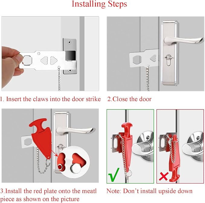Portable Door Lock for Travel, No-Drill Hotel Security Lock -1 Pack | Extra Privacy Protection, Durable Stainless Steel Build, Dual-Slot Door Compatibility, Emergency Quick Release - Image 4
