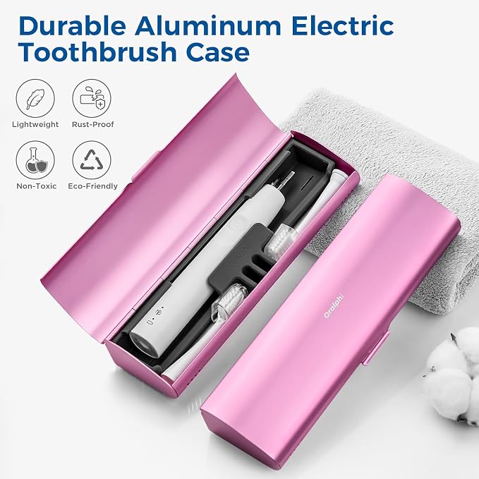 Aluminum Electric Toothbrush Travel Case, 2 in 1 Travel Toothbrush Holder for Oral B/Oral-B Pro 1000 1500 5000 and Most Electric Toothbrush for Traveling, Removable Silicone Liner-Pink - Image 2