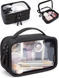 BAGSMART Double Layer Clear Makeup Bag, TSA-Approved Toiletry Bag, Large Opening with Handle, Cute Water-Resistant Travel Cosmetic Bag with Double Zipper for Car Essentials(Black) by BAGSMART
