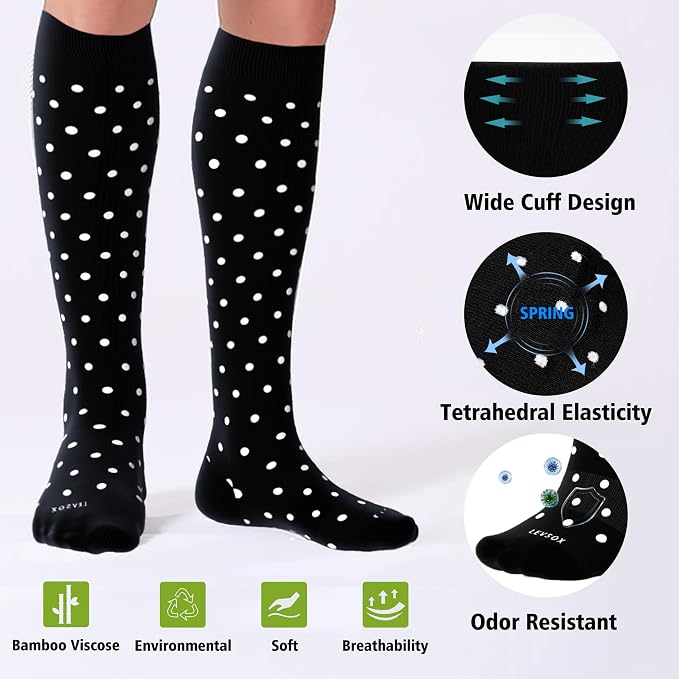 LEVSOX Viscose Made from Bamboo Compression Socks for Pregnant Women 20-30 mmHg Knee High Cute Mens Supports Socks for Travel - Image 3