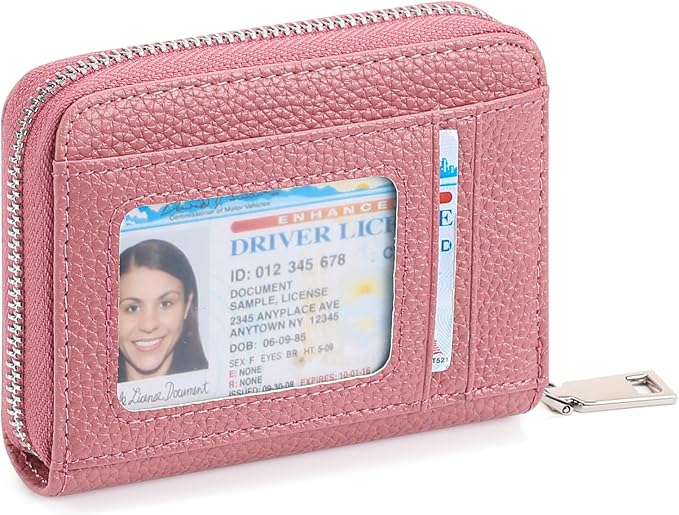 RFID Credit Card Holder,Small Genuine Zipper Leather Card Case Wallet for Women by FALANMULE