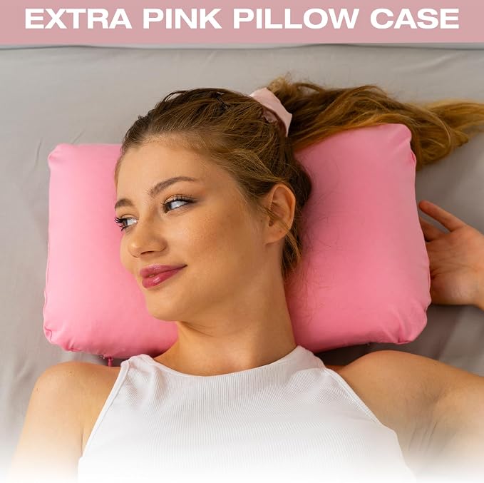 alkamto Travel & Camping Comfortable Memory Foam Pillow – Easy to Carry Portable Bag – Temperature Regulating Pillow Case (Pink + Extra Cover) - Image 4