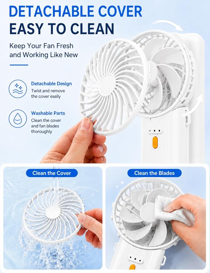 Portable Mini Fan, Quiet Foldable Fan with Lanyard (White) | 4 Speeds, 15H Rechargeable Battery, Portable Pan for Travel, Home, Office, Outdoor, Makeup, Women, Men, White - Image 8
