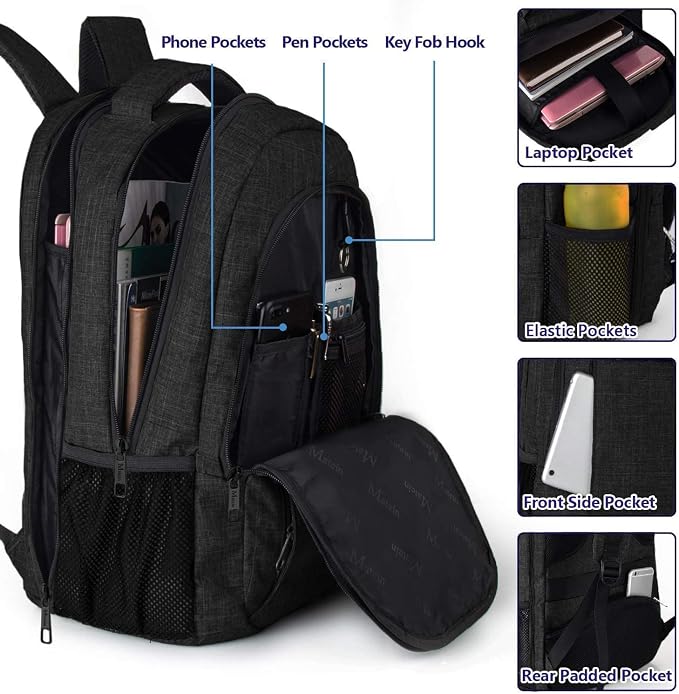 MATEIN Extra Large Backpack, 17 Inch TSA Friendly Travel Laptop Backpack | Business Work & College Bookbags, 20+ Pockets, Anti-Theft Hidden Pocket, Computer Bag, Gifts for Men & Women, Black - Image 5