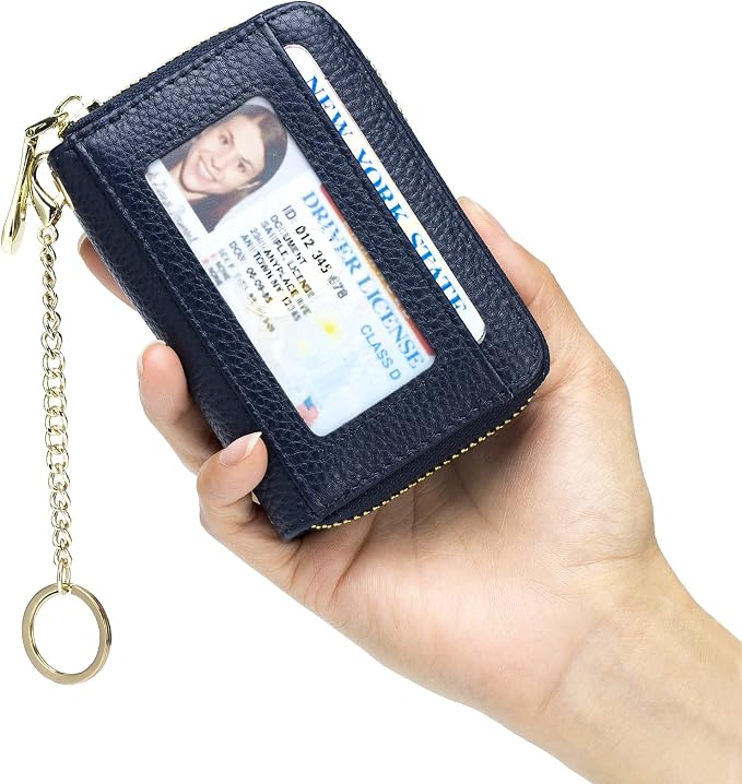 imeetu Rfid Credit Card Holder, Businese Card Case, Wallet for Women Men | Genuine Leather Card Wallet with id Window, Keychain & Double Zipper, Water-resistan Small Wallet with Gift Box, Daily Travel - Image 6