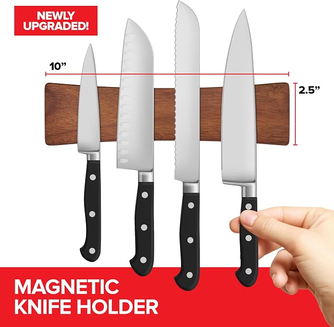 10 Inch Acacia Wood Magnetic Knife Holder with Multipurpose Use, Magnetic Knife Holders for Kitchen, Wooden Knife Rack, Magnet Strips for Knives & Metal Utensils, Tool Holder, Art Supply Organizer - Image 2