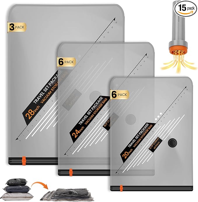 Vacuum Storage Bags Rechargeable Wireless Pump - 15 Pack Travel Storage Bags，Travel & Home Organizer Set, Multi-Size Space-Saving Bags, Perfect for Closet Luggage Bedding Clothing Storage by Unknown