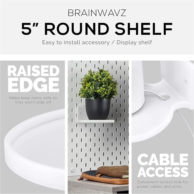 BRAINWAVZ 5” Round Floating Shelf Mount for Security Cameras Baby Monitors Speakers Plants Toys & More Universal Holder Stick-On Or Screw Mount, Easy to Install (White) - Image 7