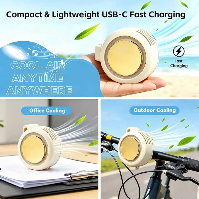 Portable Silent Clip-On Bladeless Personal Fan, Wearable Waist & Neck Fan, 360° Rotation, 3 Speeds, USB-C Rechargeable, Compact & Lightweight, Hands-Free Cooling for Travel, Office & Outdoor (White) - Image 6
