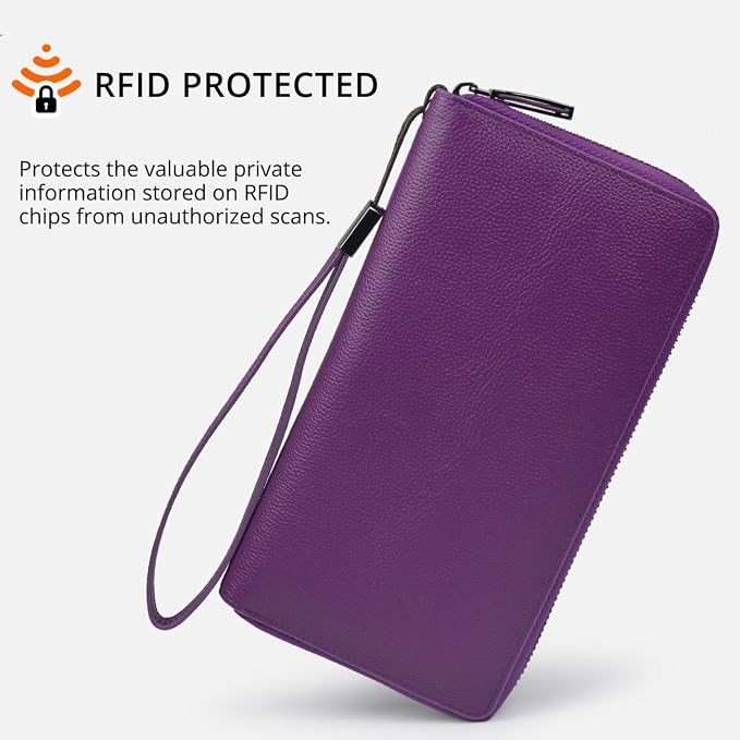 Bveyzi Women RFID Blocking Wallet Leather Zip Around Phone Clutch Large Capacity Ladies Travel Purse Wristlet - Image 5