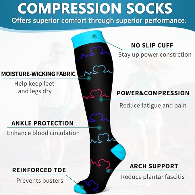 6 Pack Copper Compression Socks for Women and Men Circulation-Best Support for Medical,Running,Nursing,Athletic - Image 5