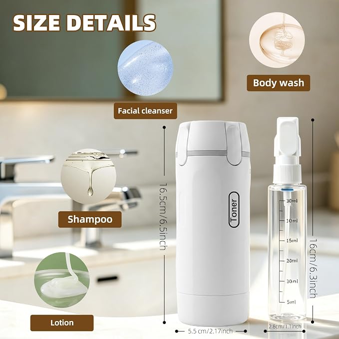 4 in 1 Travel Dispenser Bottle,4 Pack 30ML Travel Bottles for Toiletries, Leak Proof Travel Size Containers (White) - Image 5