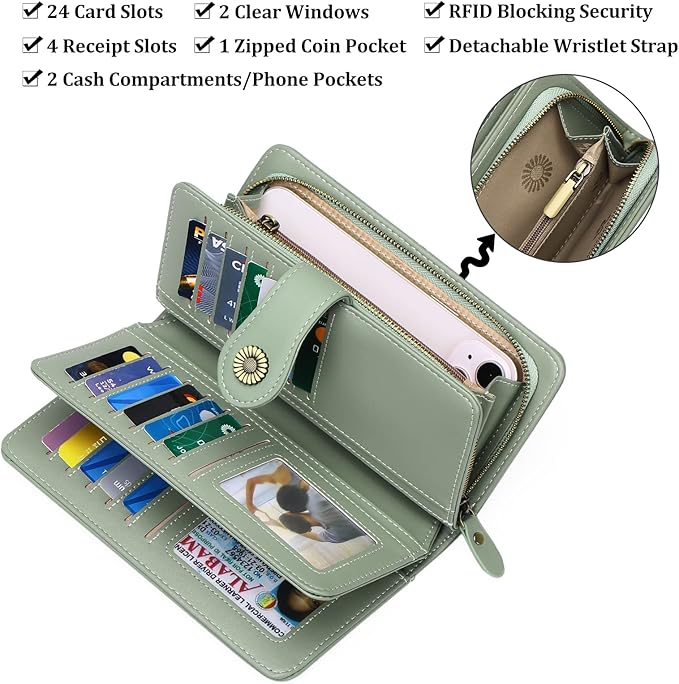 Wallets for Women Trifold Wristlet Wallets Large Capacity RFID Blocking Ladies Purse Credit Card Holder - Image 3