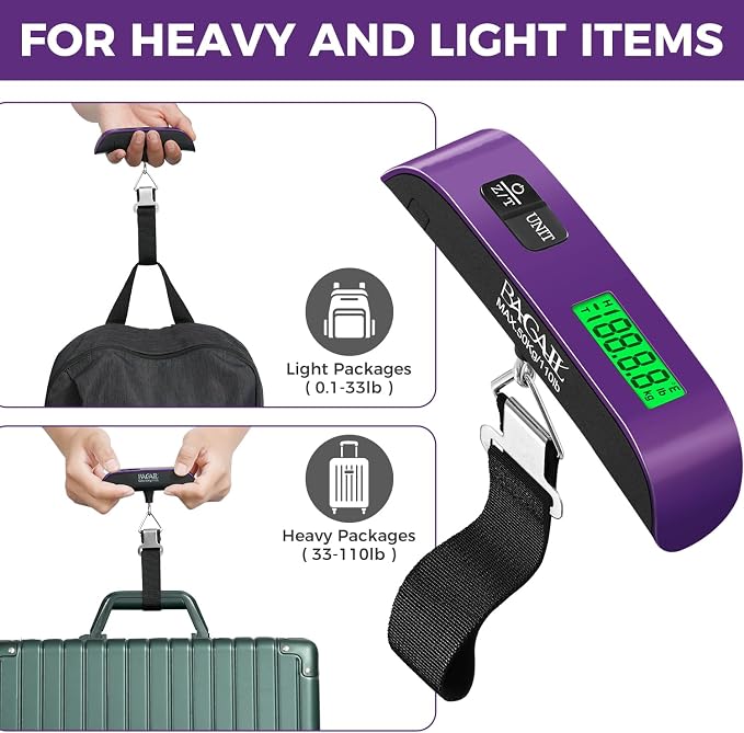 BAGAIL Digital Luggage Scale, 110lbs Hanging Baggage Scale with Backlit LCD Display, Portable Suitcase Weighing Scale, Travel Luggage Weight Scale with Hook, Strong Straps for Travelers - Image 6