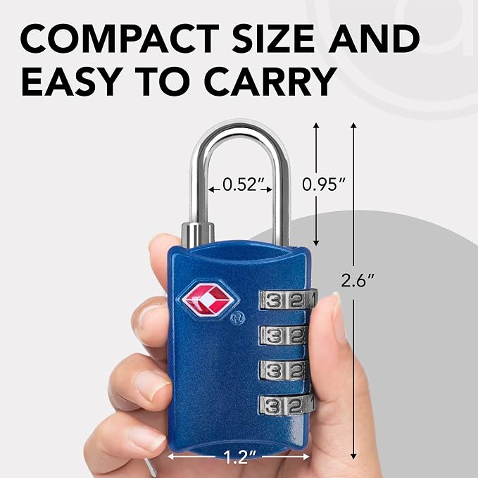 TSA Luggage Locks 2 Pack – 4-Digit Steel – Blue | Keyless padlock for backpacks, travel suitcases, toolbox, filing cabinets, baggage & gym locker - Image 2