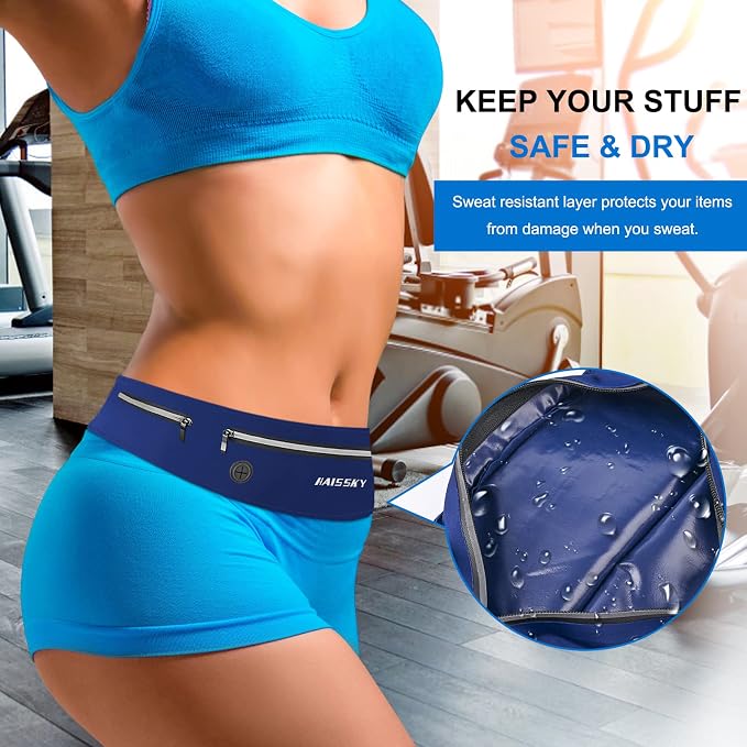Guzack Slim Running Belt for Phone 6.8'', 3 Pouch Waist Pack | Lightweight, Breathable, Waterproof Zipper, Fits All Phones, Running Phone Holder for Jogging, Walking, Cycling, Workout - Image 2