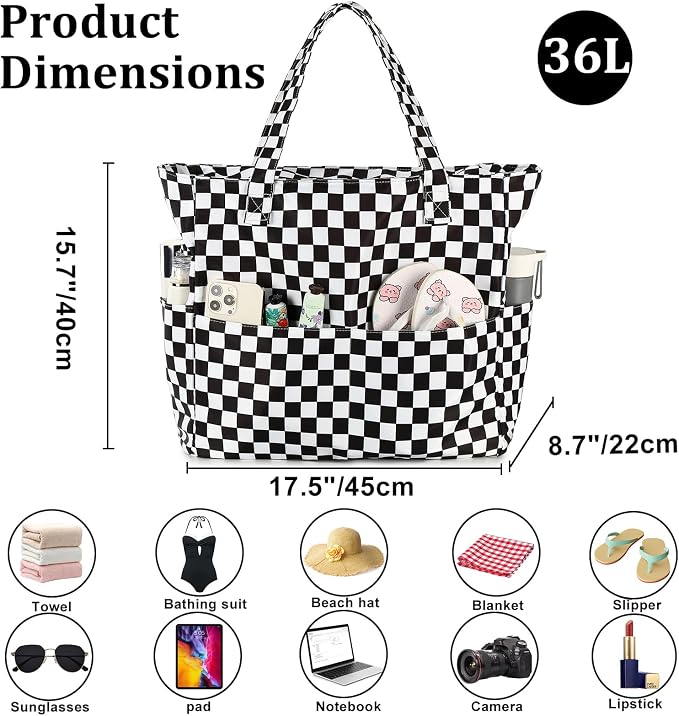 LEDAOU Large Beach Bag for Women, Waterproof Sandproof Tote Bag with Zipper | 36L Pool and Swim bag with Zipper, Wet/Dry pocket and 7 Pockets for Beach Days, Cruises, Vacations and Family travel - Image 6