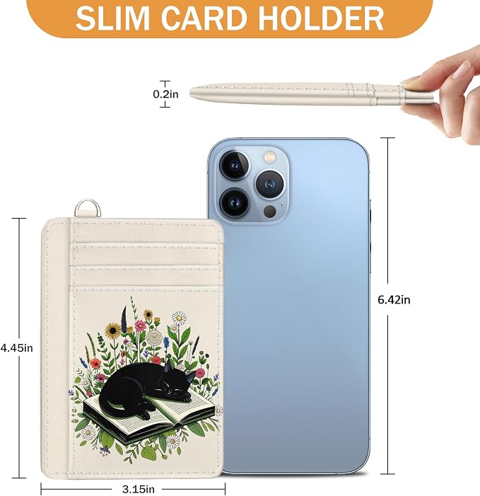 Yonlevres Cat Credit Card Holder Slim RFID Wallet Women Small Travel Cute | Front Pocket, Handy, RFID Blocking, Woman Girls Ladies Gifts, D-ring for Keychain,Thin Mini Card Case, ID Window, PU Leather - Image 6