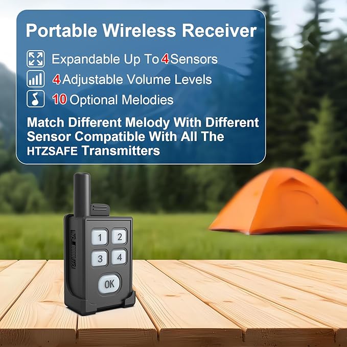 Perimeter Trip Alarm-Portable Camping Motion Sensor-1 Receiver+4 Sensors | Outdoor Wireless Motion Sensor&Detector-Personal Security for Wildlife&Stranger Alert(Camping,Hiking,Hunting,Fishing) - Image 5