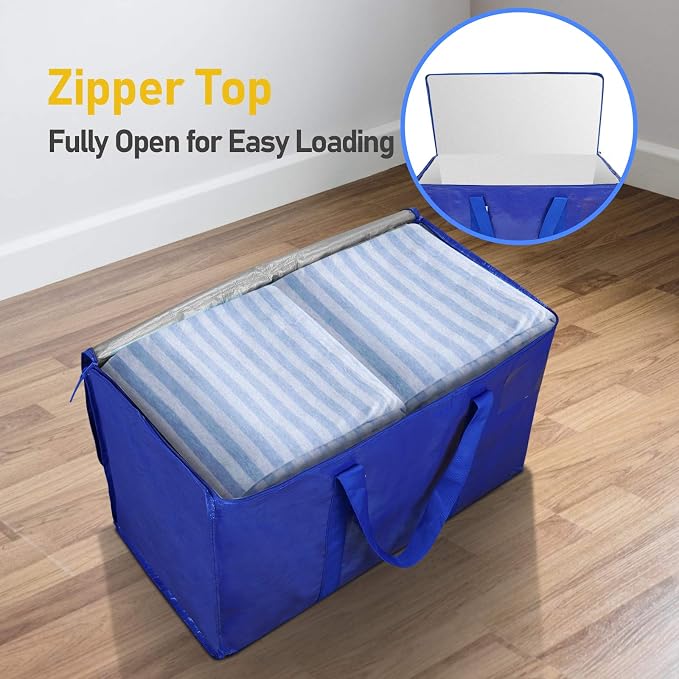 TICONN 8 Pack Extra Large Moving Bags Heavy Duty with Zippers & Carrying Handles, Durable Storage Bags Moving Boxes for Closet Organizers and Storage (8 Pack, Blue) - Image 4