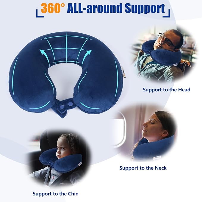 SAIREIDER Travel Pillow 100% Memory Foam Airplanes Neck Pillows -Prevent The Heads from Falling Forward Travel Neck Pillows with Sleep Mask and Earplugs (Navy Blue) - Image 3