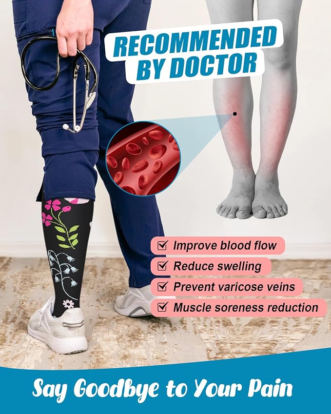 6 Pairs Compression Socks for Women & Men 15-20mmHg Knee High Socks | Graduated Compression Socks Supports Circulation, Ideal for Nurses Pregnancy, Travel, Flying, Running & Daily Wear - Image 5