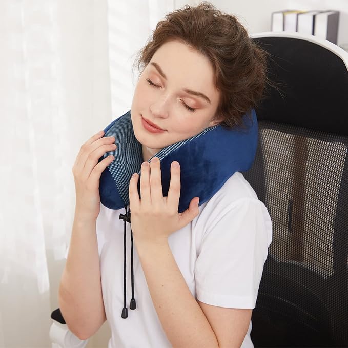 TALLGO Travel Pillow, Best Memory Foam Neck Pillow Head Support Soft Pillow for Sleeping Rest, Airplane Car & Home Use (Dark Blue) - Image 4