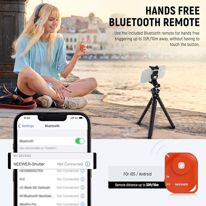 NEEWER Tripod for iPhone with Remote, Mini Flexible Phone Tripod Stand | Vlog Selfie Stick, Phone Holder, Action Camera Adapter, Compatible with iPhone GoPro Insta360 Samsung Digital Camera, TP35 - Image 2
