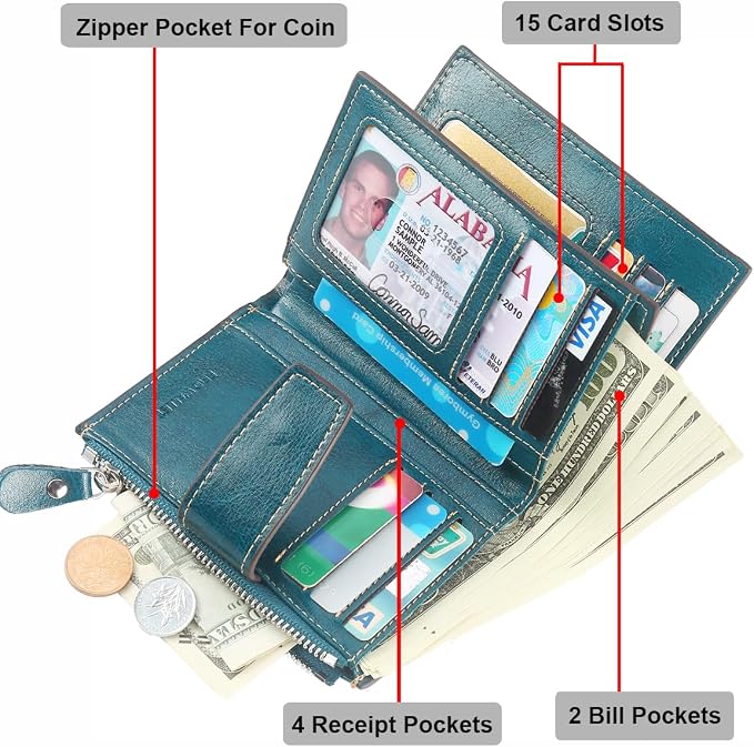 Small Compact Women Wallet RFID Blocking Genuine Leather Bifold Purse with ID Windows - Image 4