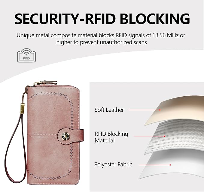 TFKGS Wallet for Women RFID Blocking Leather Large Capacity Card Holder Ladies Phone Clutch Travel Long Purse Wristlet | RFID Blocking - Image 5