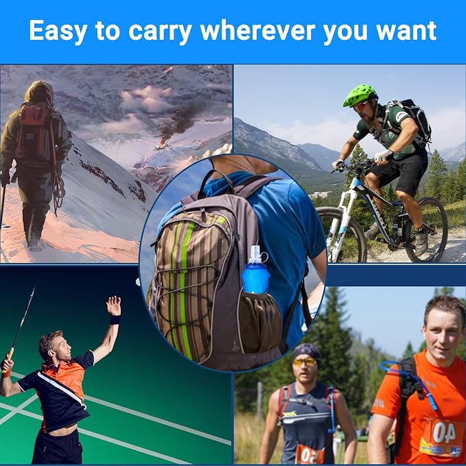 2PCS Soft Water Bottle, 17oz/500ml TPU Collapsible Flask Foldable Bottles for Hydration Pack, BPA-Free Soft Flasks Handheld Soft Flask Running Bottle for Running Hiking Cycling Climbing Traveling - Image 6