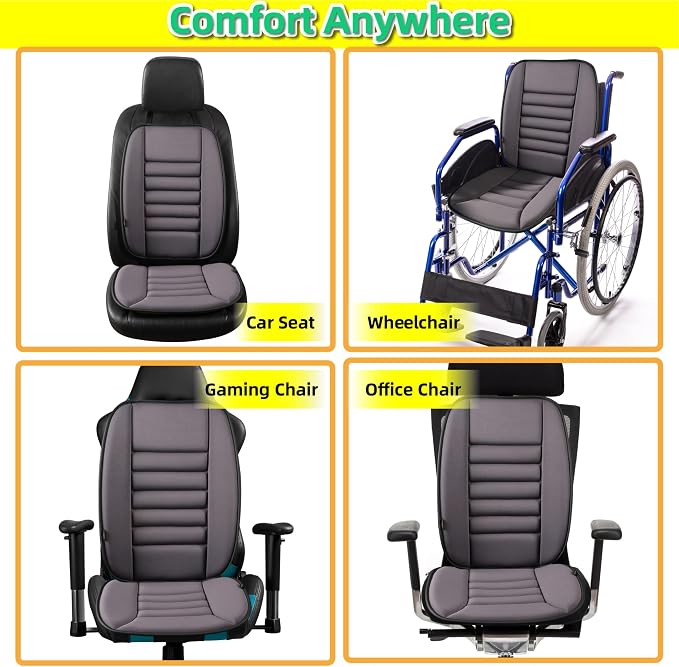 kingphenix Car Seat Cushion with Back Support Pillow, Memory Foam, Grey | Memory Foam Car Cushion for Long Driving, Truck, Office Chair, Tailbone and Lower Back Support - Image 5