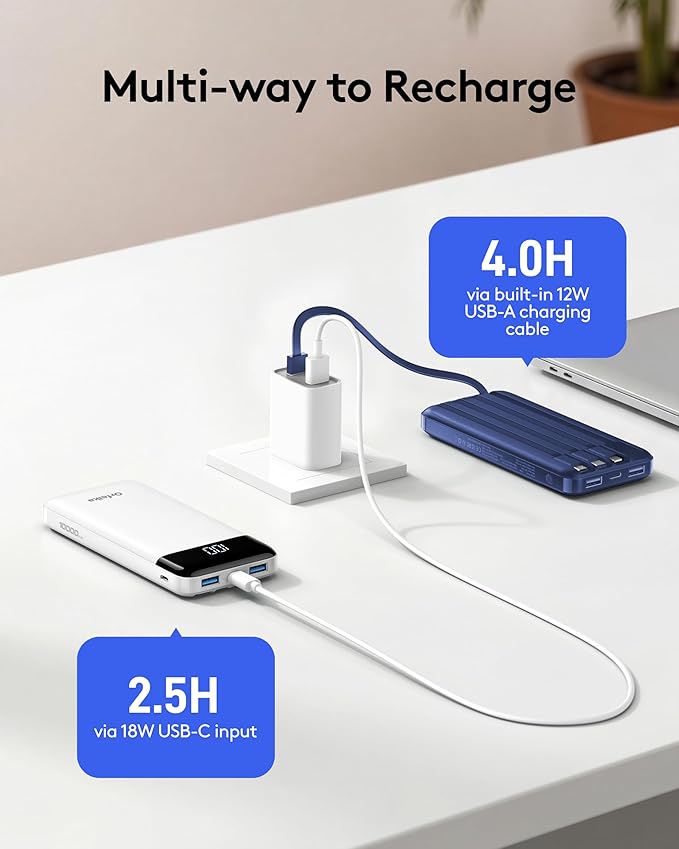 Orfeika Fast Charging Portable Charger Power Bank with Built-in 4 Cables | 10000mAh|Ultra-Slim&Light|Flight-Safe|Power 6 Devices at Once|22.5W|Battery Pack For iPhone,Samsung,Google|Travel Essentials - Image 4