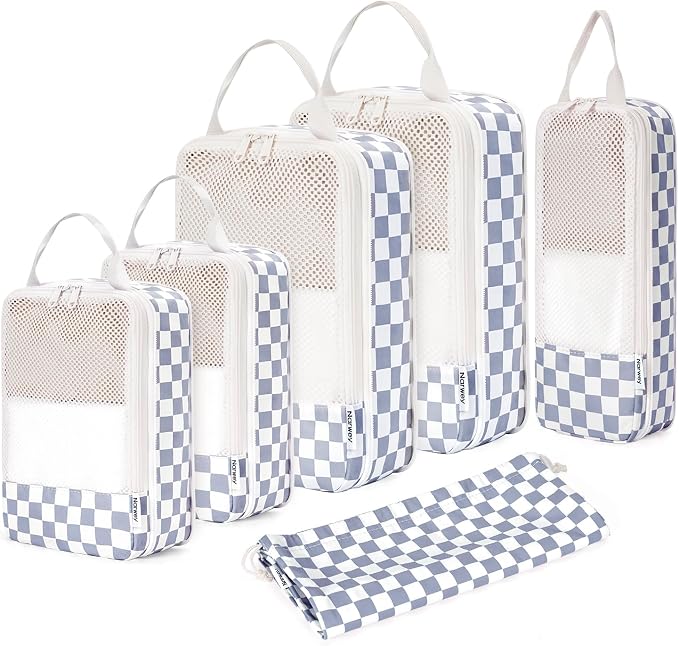 Narwey 6 Set Compression Packing Cubes for Travel Women Men, Travel Cubes for Carry On Suitcase, Durable Compression Luggage Organizer Bags by Narwey
