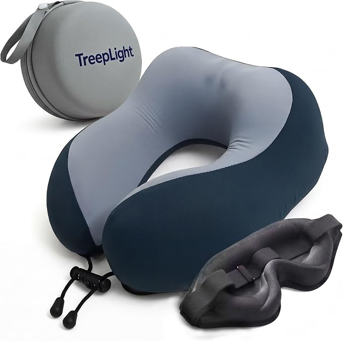 Travel Pillow Set – Memory Foam Neck Pillow with 3D Eye Mask & Carrying Case, Travel Essentials for Airplanes, Road Trips & Trains by Unknown