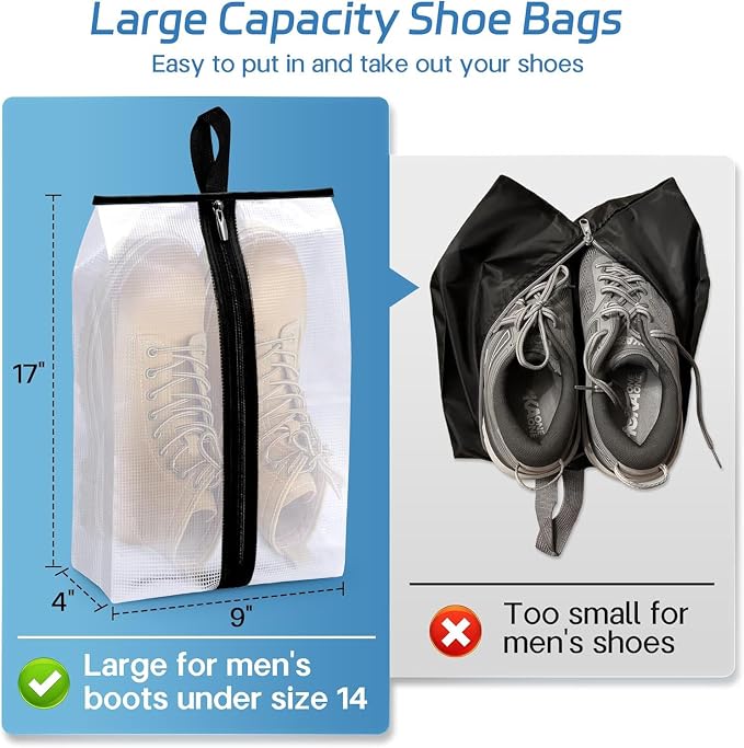 MISSLO Waterproof Shoe Bags for Travel 4 Pack XX-Large Shoe Storage Bag Clear Sneaker Pouch Portable Boots Organizer with Sturdy Zipper for Men & Women - Image 2