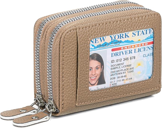 RNIEGA Credit Card Holder Wallet RFID Blocking Leather Small Wallet for Women Double Zipper Wallet with ID Window - Image 7