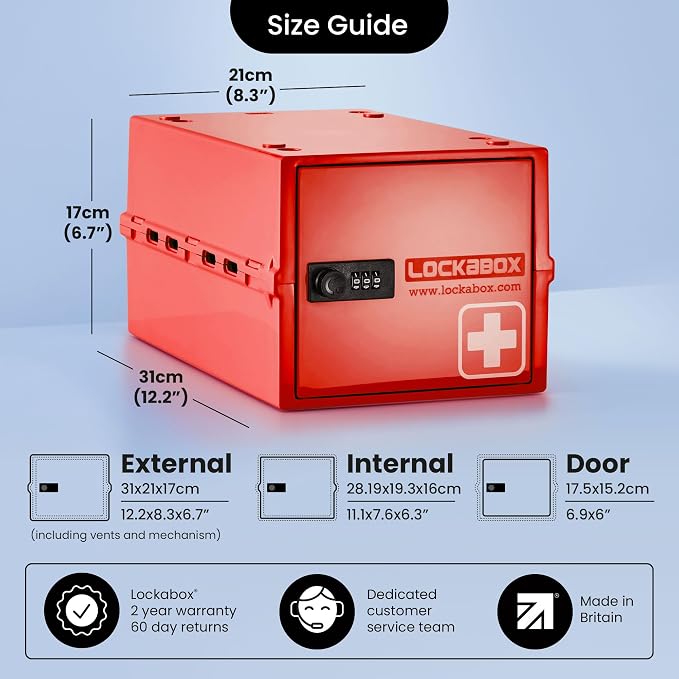 Lockabox One™ | Premium Medicine Lock Box | Medium Medication Lock Box With Code For Medicines, Vitamins & Supplements | External Size 12 x 8 x 6.6 inches (Medi Red) - Image 4