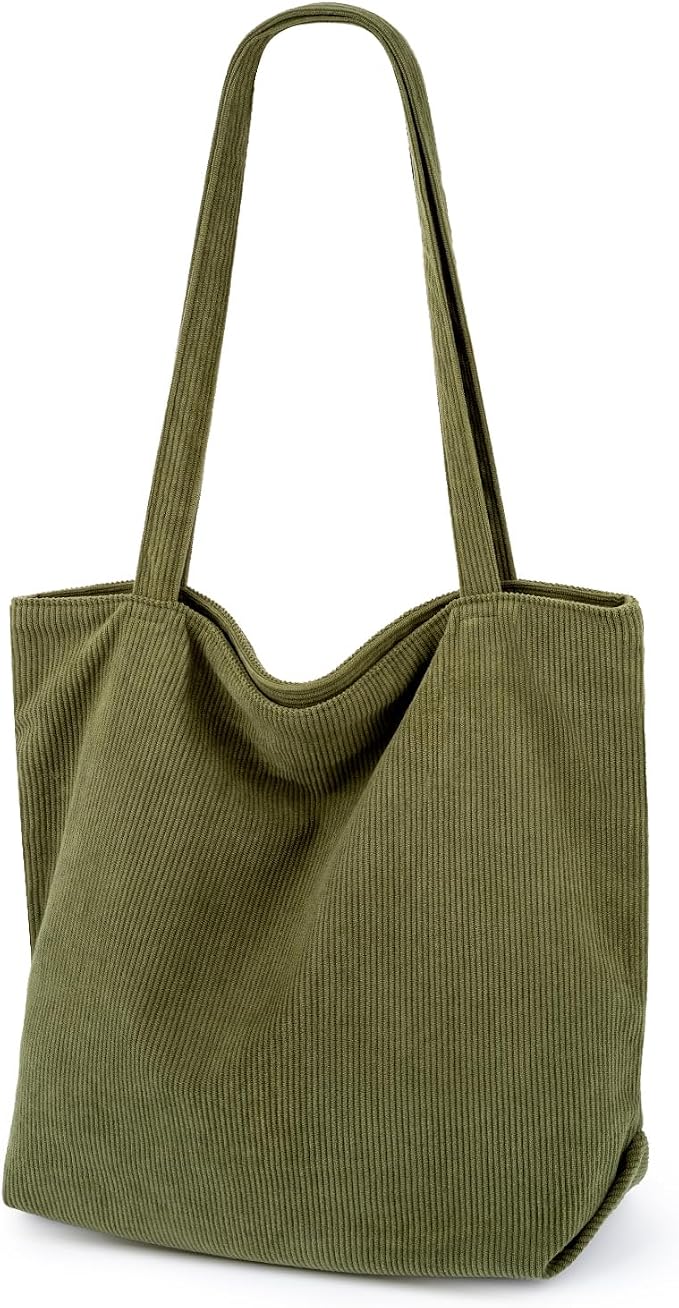 Iioscre Corduroy Tote Bag for Women,Hobo HandBags with Zipper | Large Capacity Casual Shoulder Bag with Inner Pockets for Shopping Work Daily Travel. by Iioscre