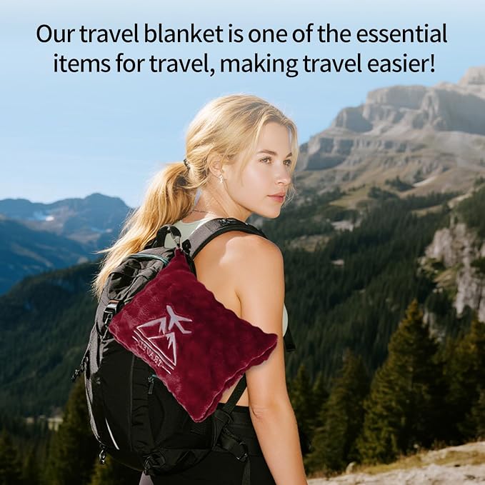 Travel Blanket and Pillow-2-in-1, Ultra-Soft&Compact,Airplane Blanket with Hand Luggage Belt and Backpack Clip,Travelers Accessories Gifts, 61x43 Inches（Burgundy） - Image 5