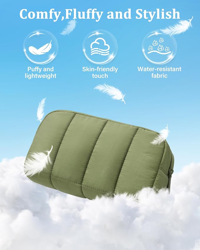 2 Pcs Makeup Bag Travel Toiletry Bag for Women Puffy Padded Cosmetic Pouch Purse Wide-open Makeup Organizer Case Travel Essentials - Image 3