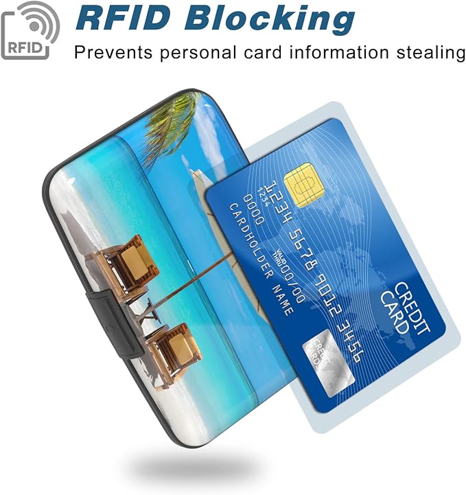 Credit Card Holder, Mini Aluminum Card Wallet RFID Blocking Slim Metal Hard Card Case for Women Men, Sea - Image 2